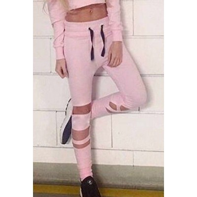 Pink Cutout Drawstring Skinny Yoga Leggings