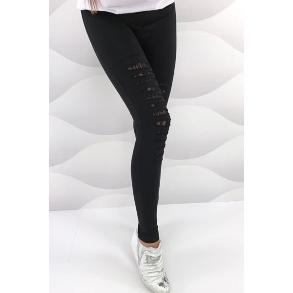 Black Distressed Lace Splicing Sexy Leggings